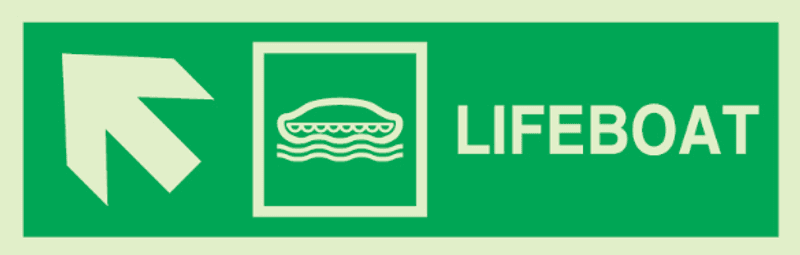 Lifeboat with arrow - diagonally up left