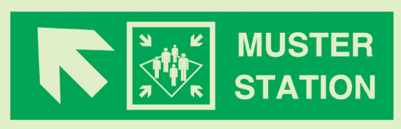 Muster station with arrow diagonally up left